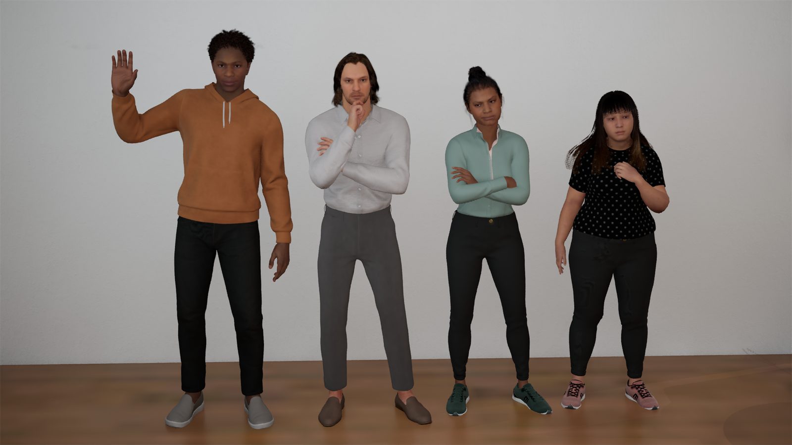 Four of VIC's lifelike virtual clients standing together